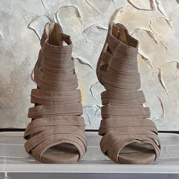 BCBGeneration Strappy Zip-Up 4.5" Heels – Taupe – Size 7M - Picture 3 of 13